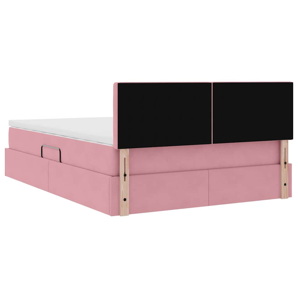LED krevet za pohranu s madracem Ružičasta 140 x 200 cm Baršun