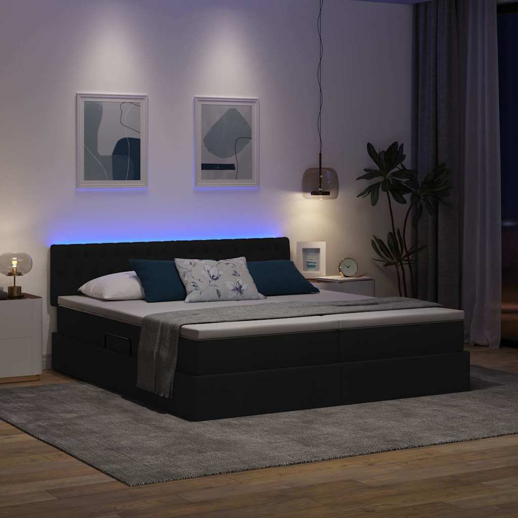LED krevet za pohranu s madracem Crna 180 x 200 cm Tkanina