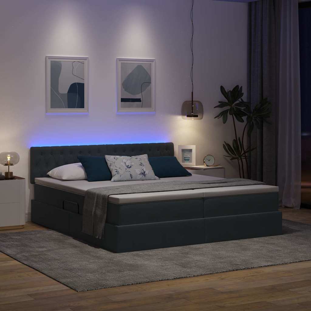 LED krevet za pohranu s madracem Tamnosiva 200 x 200 cm Baršun