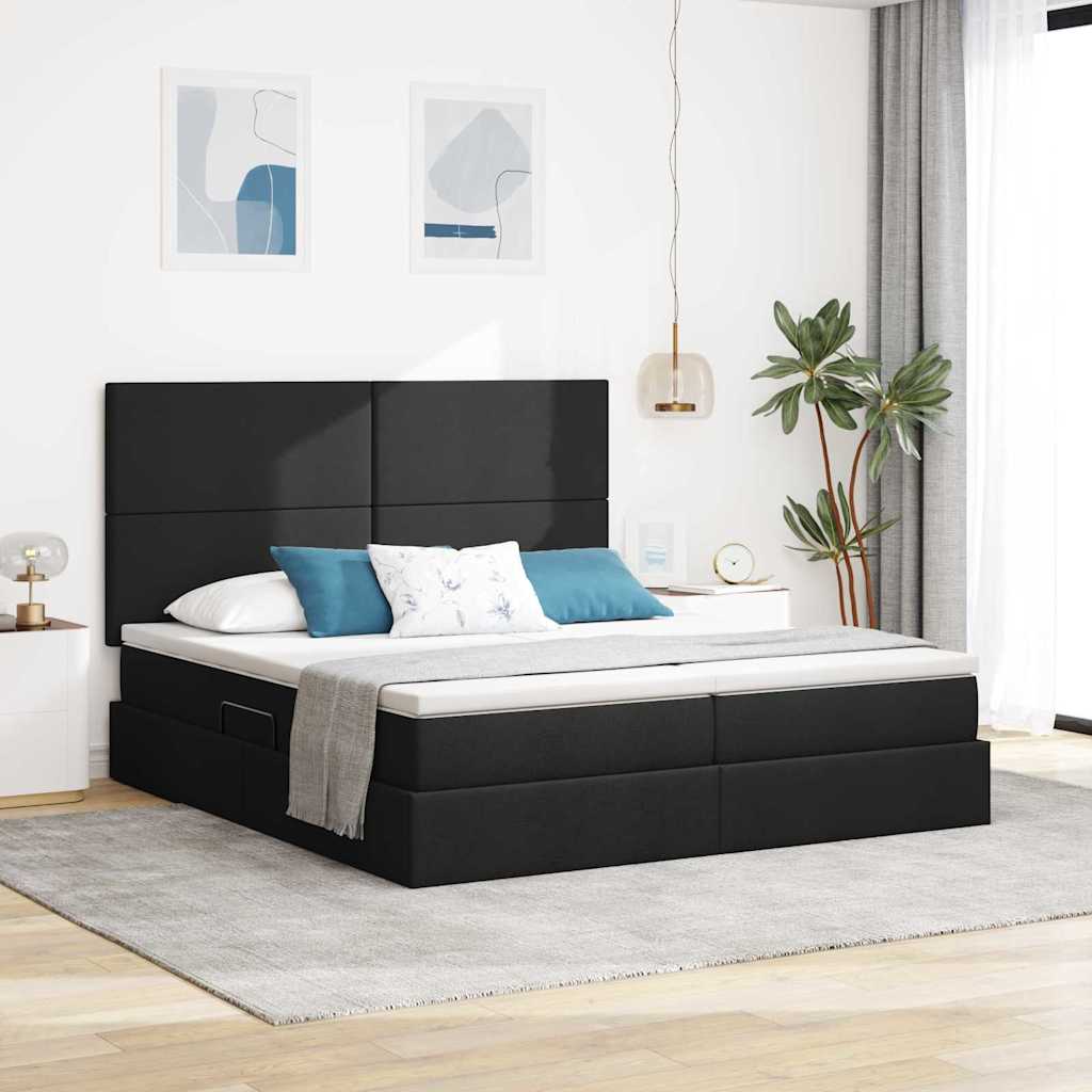 Krevet s od storage s uzglavljem Crna 180 x 200 cm Tkanina