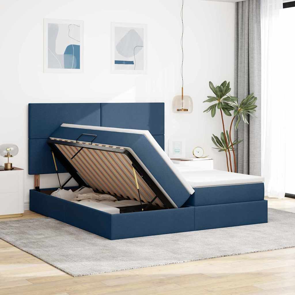 Krevet s od storage s uzglavljem Plava 180 x 200 cm Tkanina