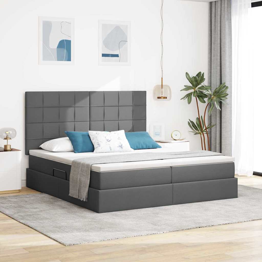 Krevet s od storage s uzglavljem Tamnosiva 200 x 200 cm Tkanina
