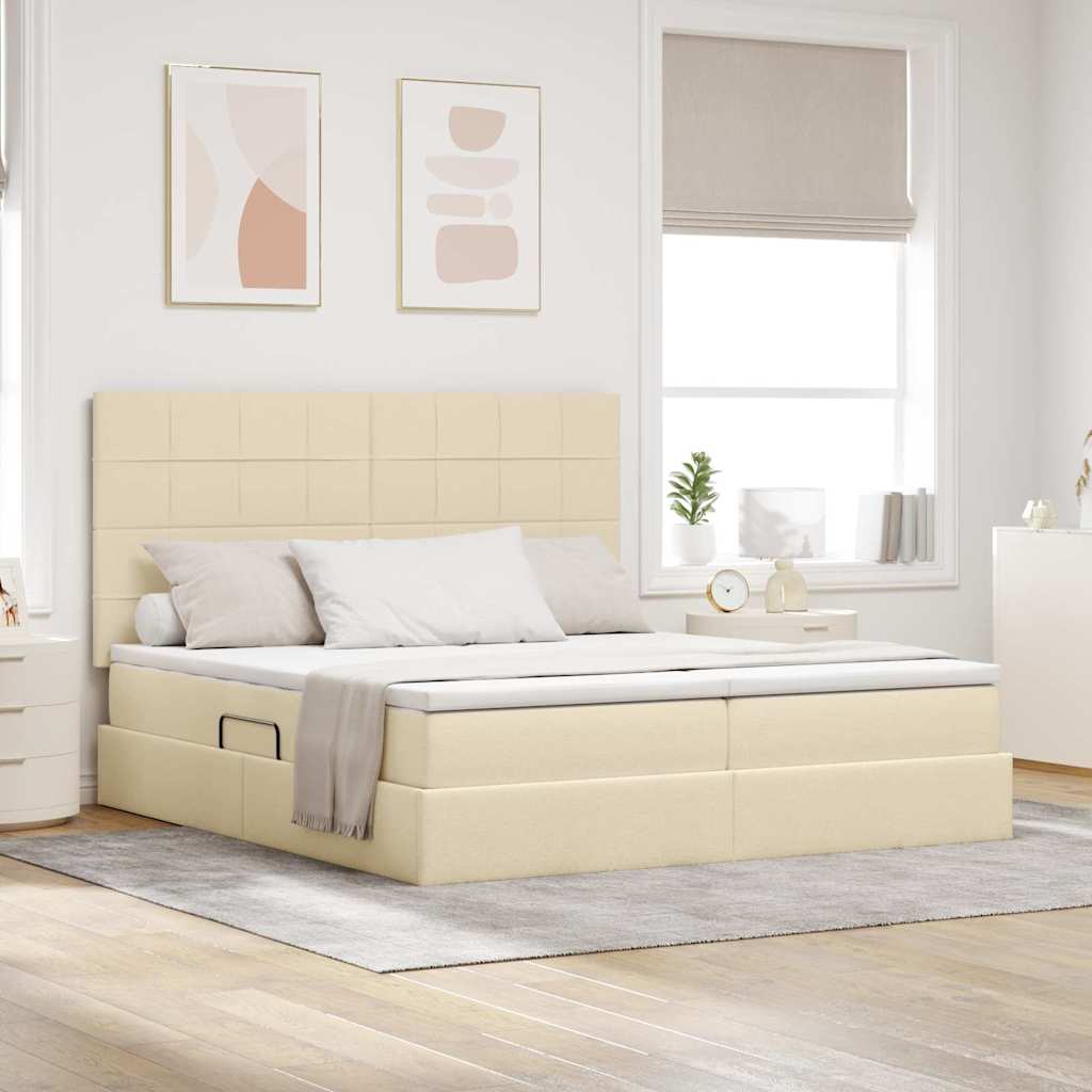 Krevet s od storage s uzglavljem Krema 200 x 200 cm Tkanina