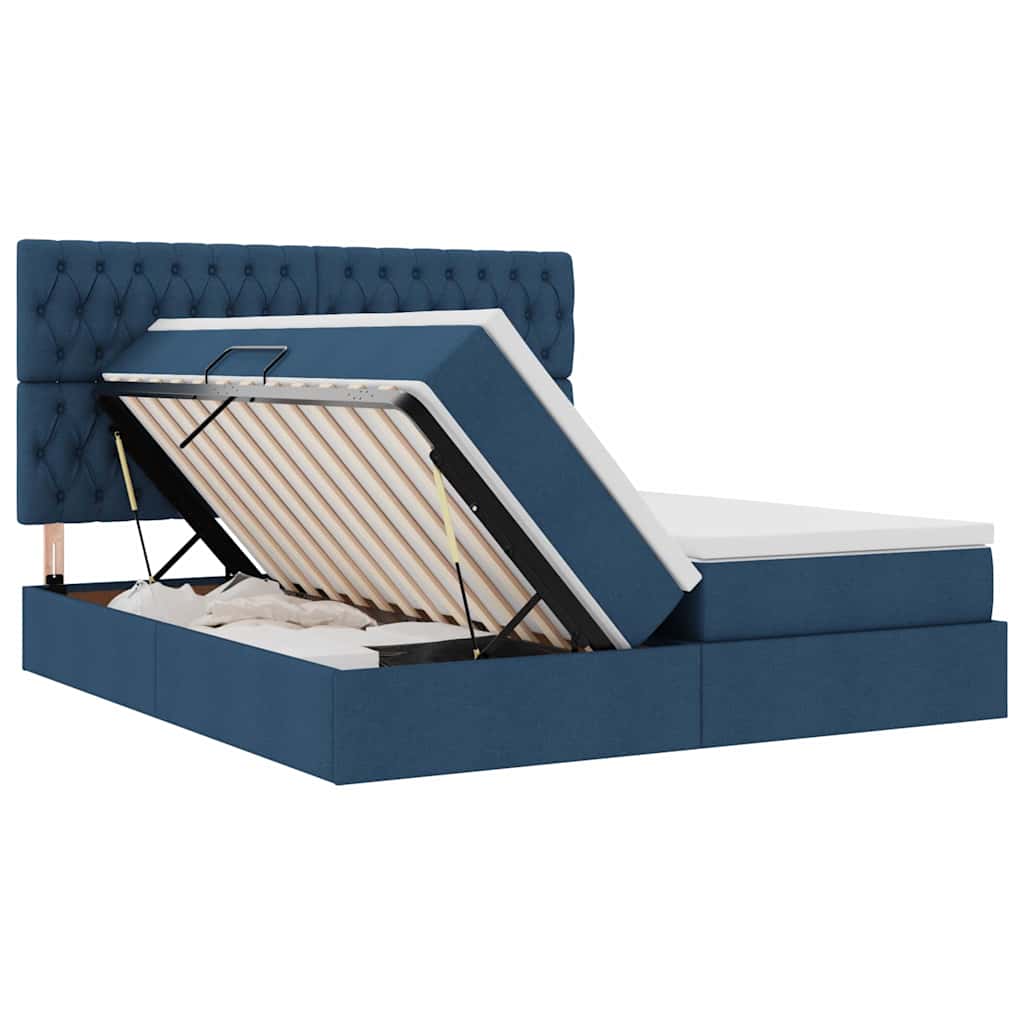 Krevet s od storage s uzglavljem Plava 200 x 200 cm Tkanina