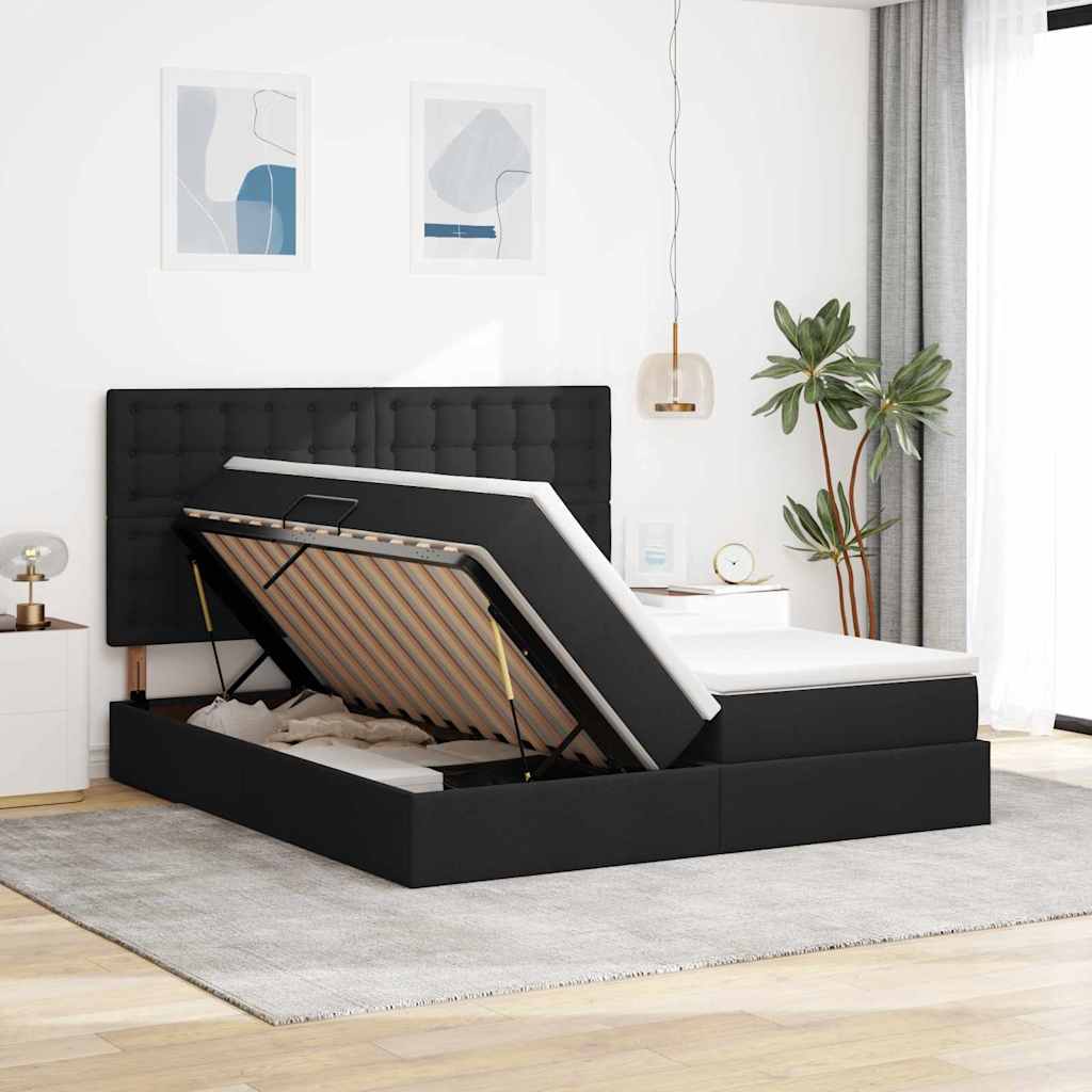 Krevet s od storage s uzglavljem Crna 180 x 200 cm Tkanina