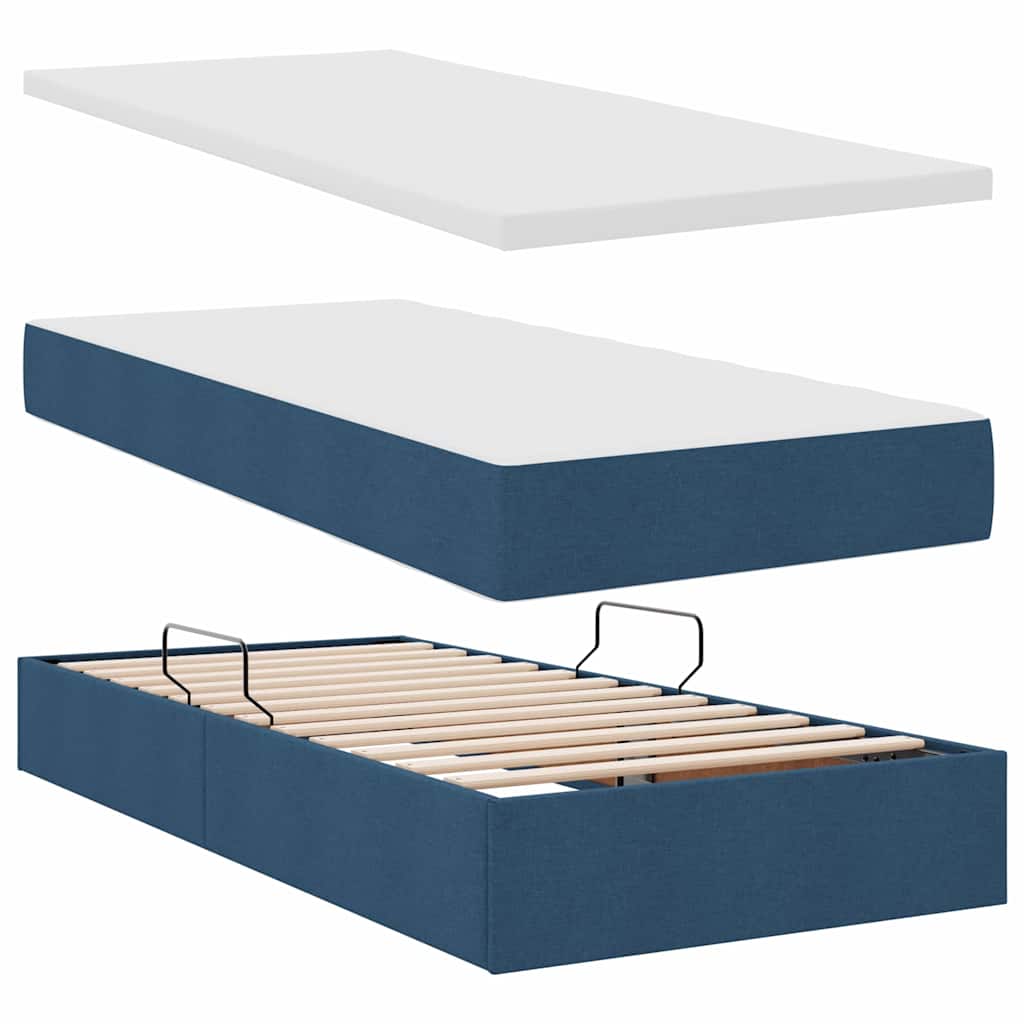 Krevet s od storage s uzglavljem Plava 200 x 200 cm Tkanina
