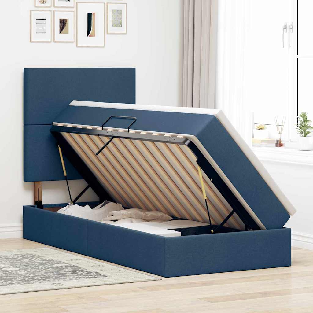 LED krevet za pohranu s madracem Plava 100 x 200 cm Tkanina