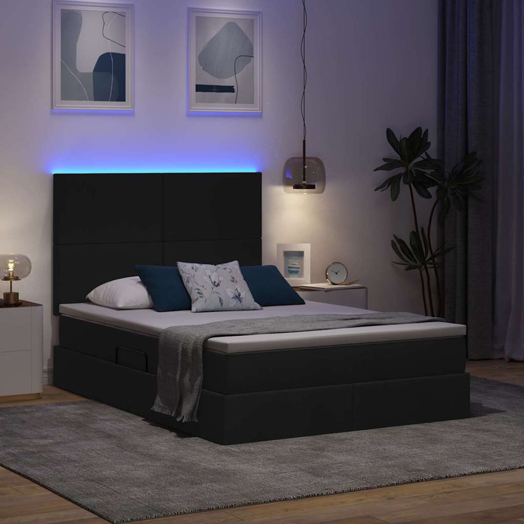 LED krevet za pohranu s madracem Crna 140 x 200 cm Tkanina