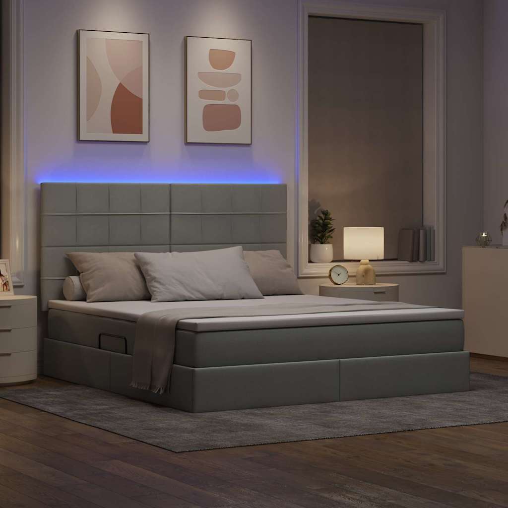 LED krevet za pohranu s madracem Svjetlosiva 160 x 200 cm