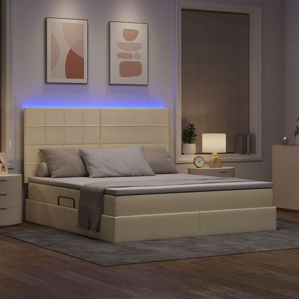 LED krevet za pohranu s madracem Krema 160 x 200 cm Tkanina
