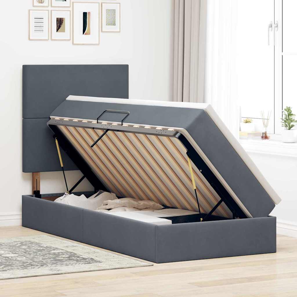 LED krevet za pohranu s madracem Tamnosiva 90 x 200 cm Baršun