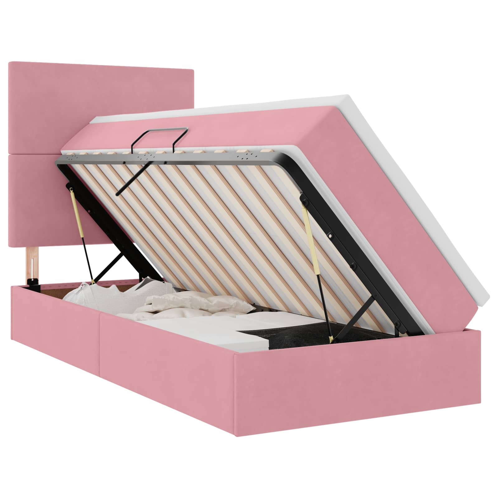 LED krevet za pohranu s madracem Ružičasta 90 x 200 cm Baršun