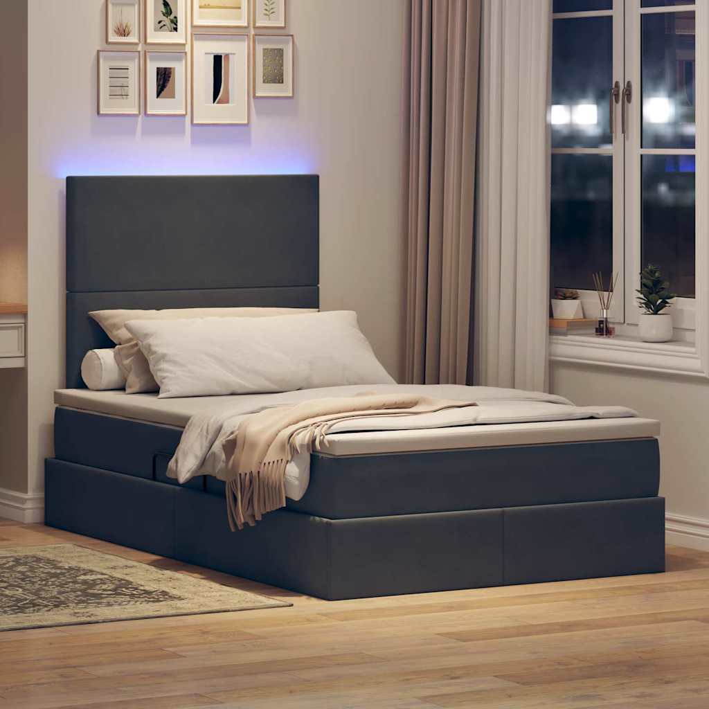 LED krevet za pohranu s madracem Tamnosiva 120 x 190 cm Baršun