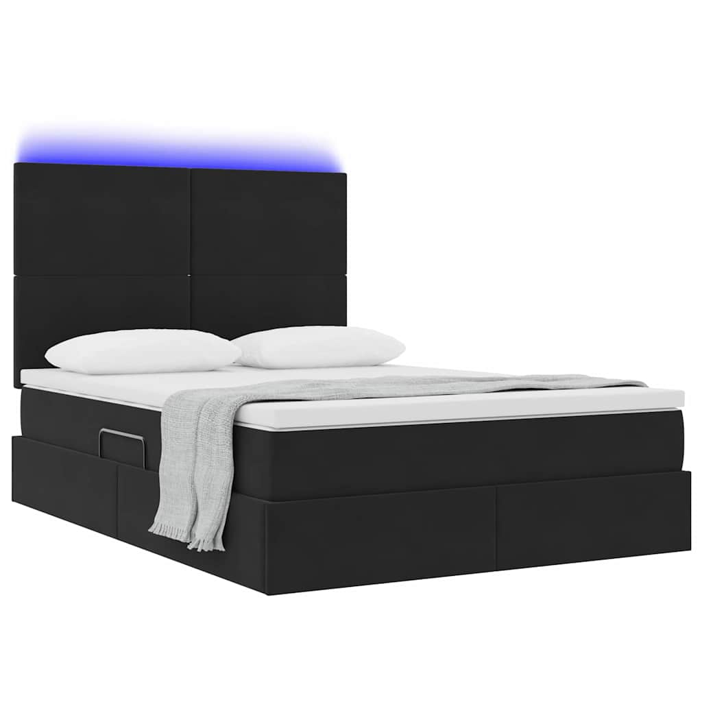 LED krevet za pohranu s madracem Crna 140 x 190 cm Baršun