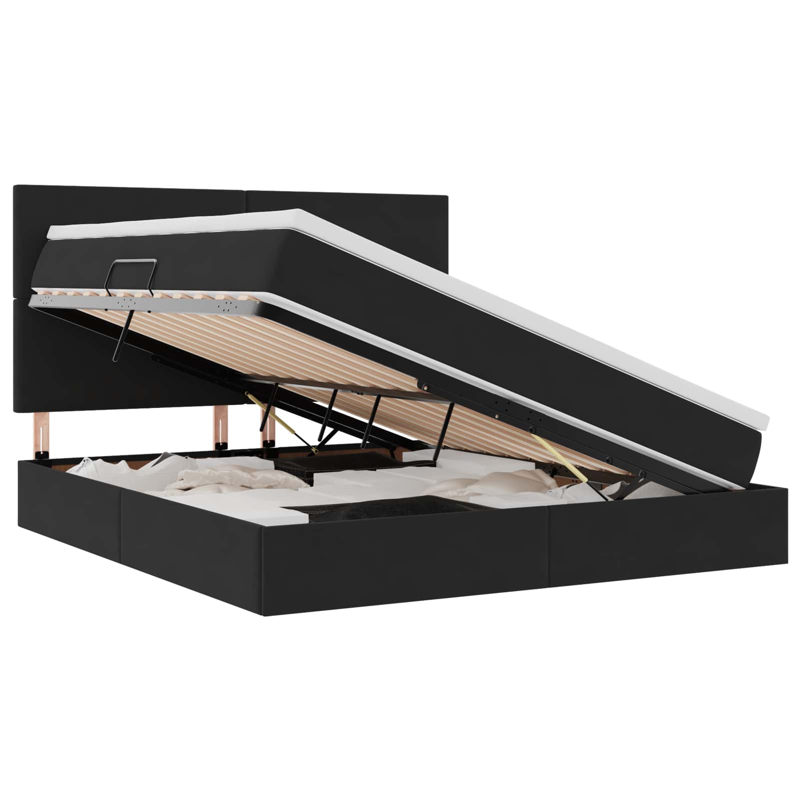 LED krevet za pohranu s madracem Crna 160 x 200 cm Baršun