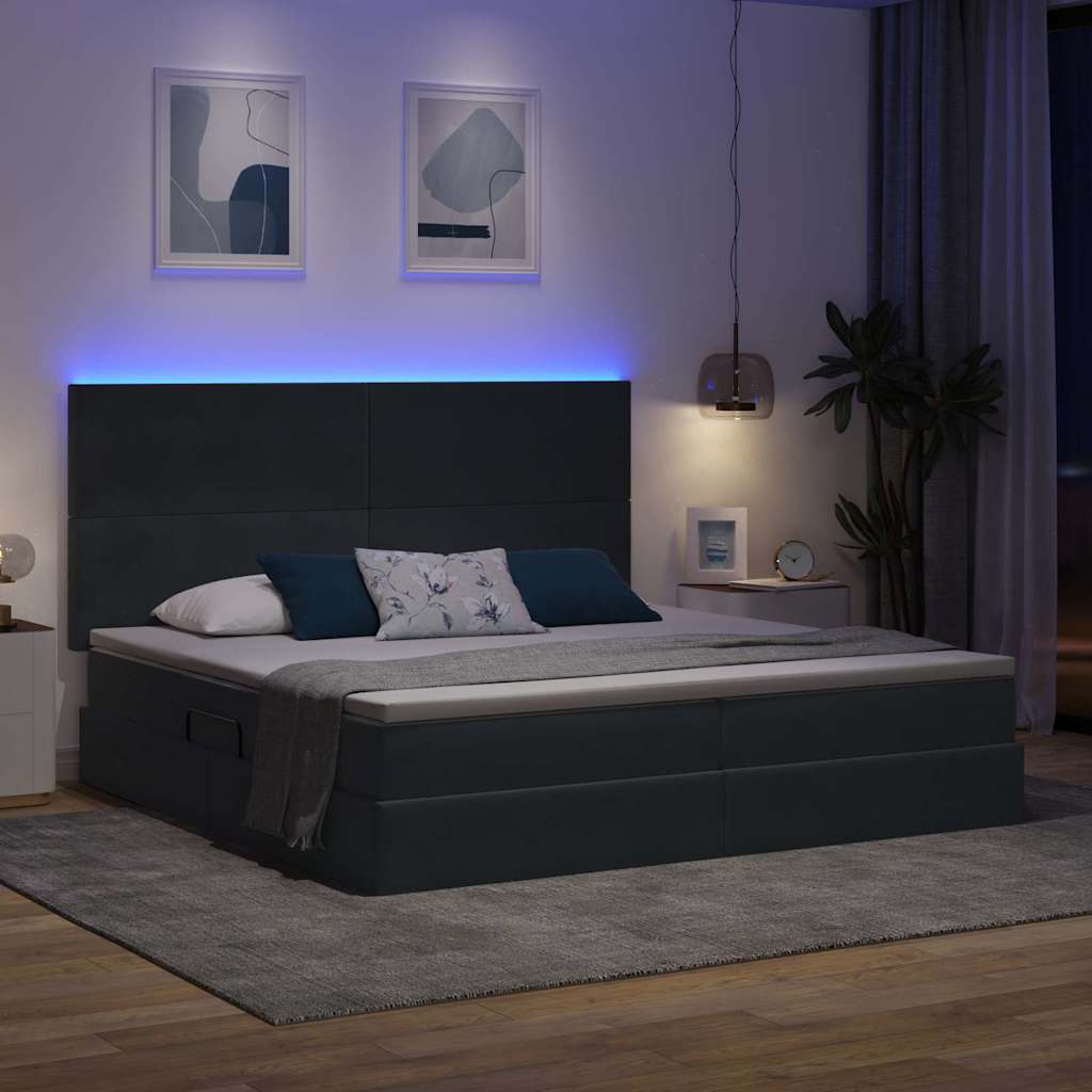 LED krevet za pohranu s madracem Tamnosiva 200 x 200 cm Baršun