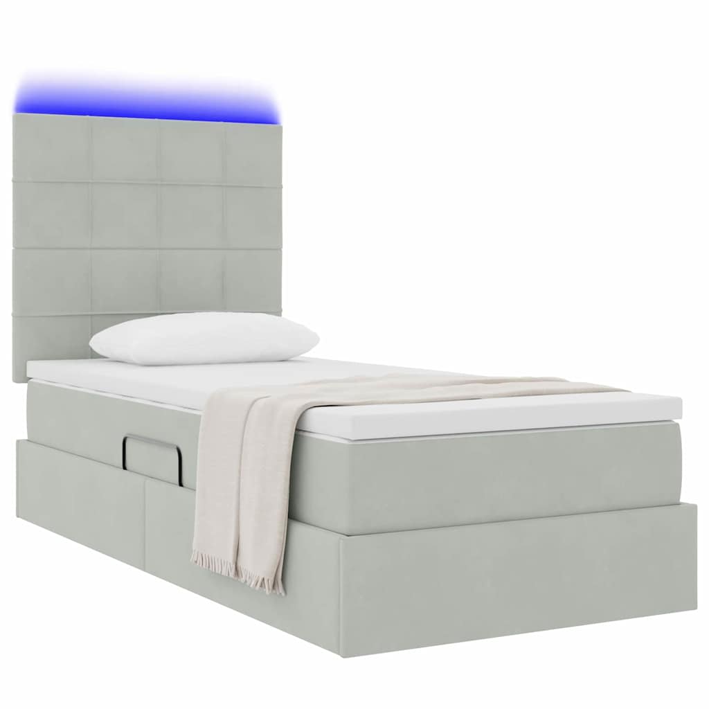 LED krevet za pohranu s madracem Svjetlosiva 90 x 190 cm Baršun