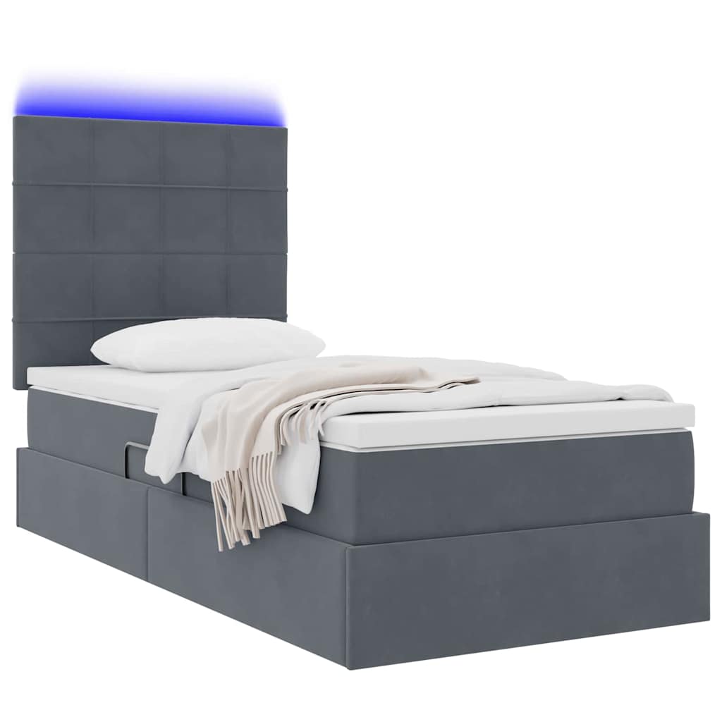 LED krevet za pohranu s madracem Tamnosiva 90 x 190 cm Baršun
