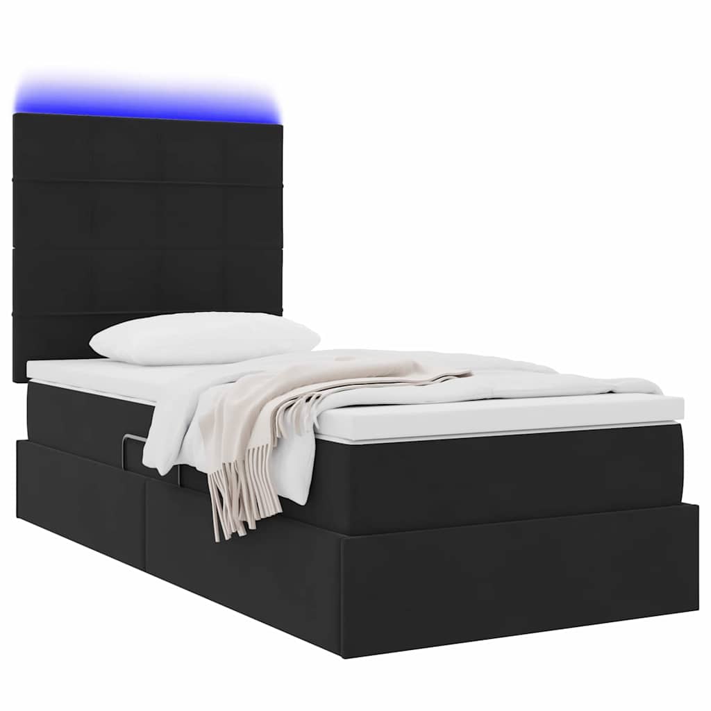 LED krevet za pohranu s madracem Crna 100 x 200 cm Baršun