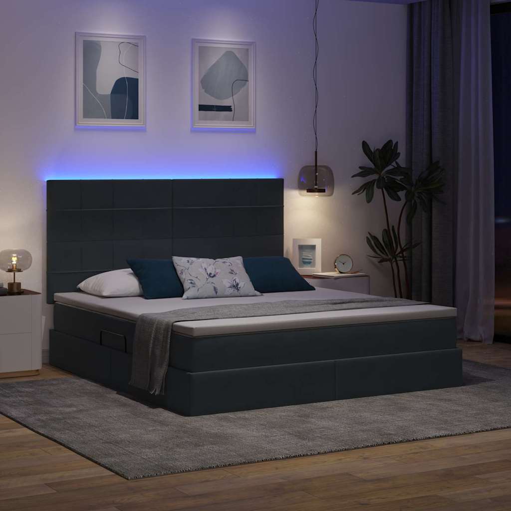 LED krevet za pohranu s madracem Tamnosiva 160 x 200 cm Baršun