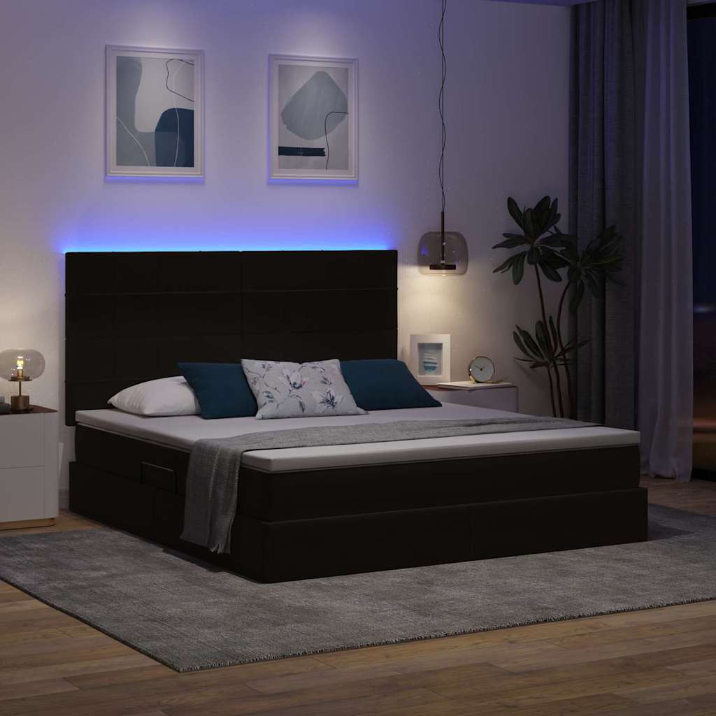 LED krevet za pohranu s madracem Crna 160 x 200 cm Baršun