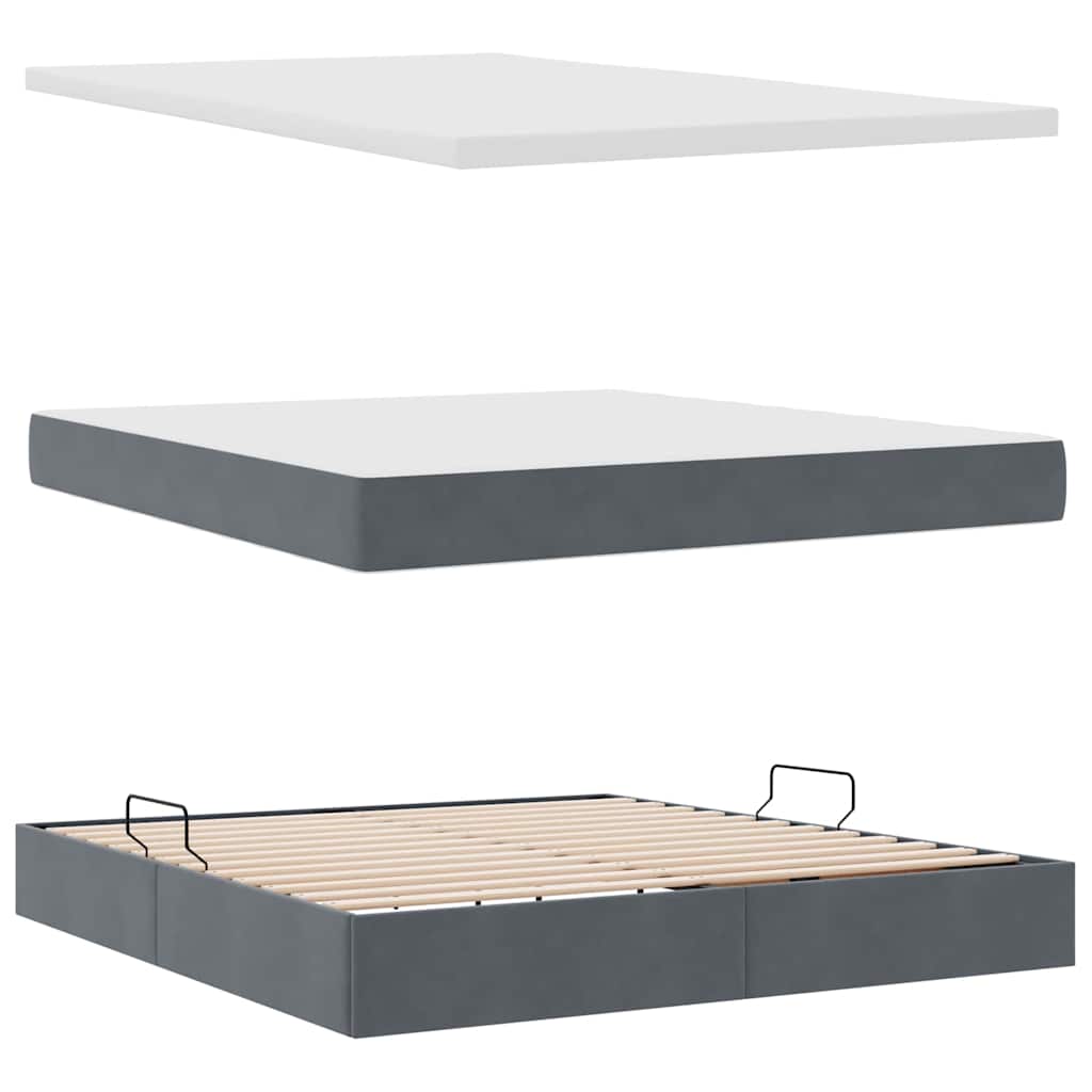 LED krevet za pohranu s madracem Tamnosiva 180 x 200 cm Baršun