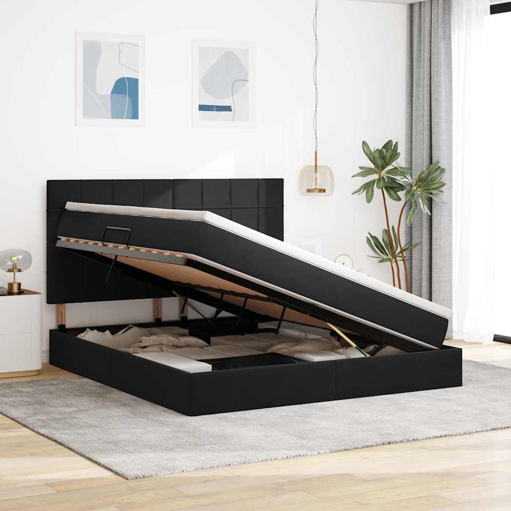LED krevet za pohranu s madracem Crna 180 x 200 cm Baršun