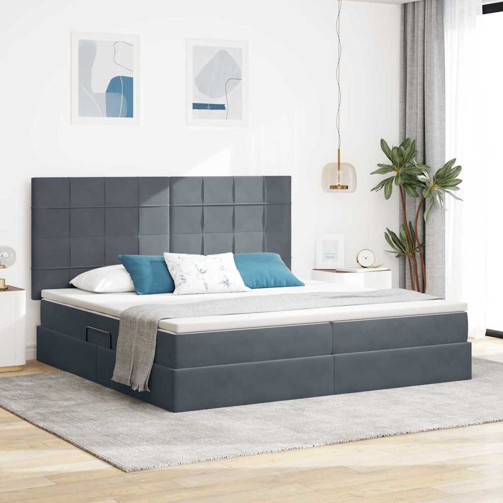 LED krevet za pohranu s madracem Tamnosiva 200 x 200 cm Baršun