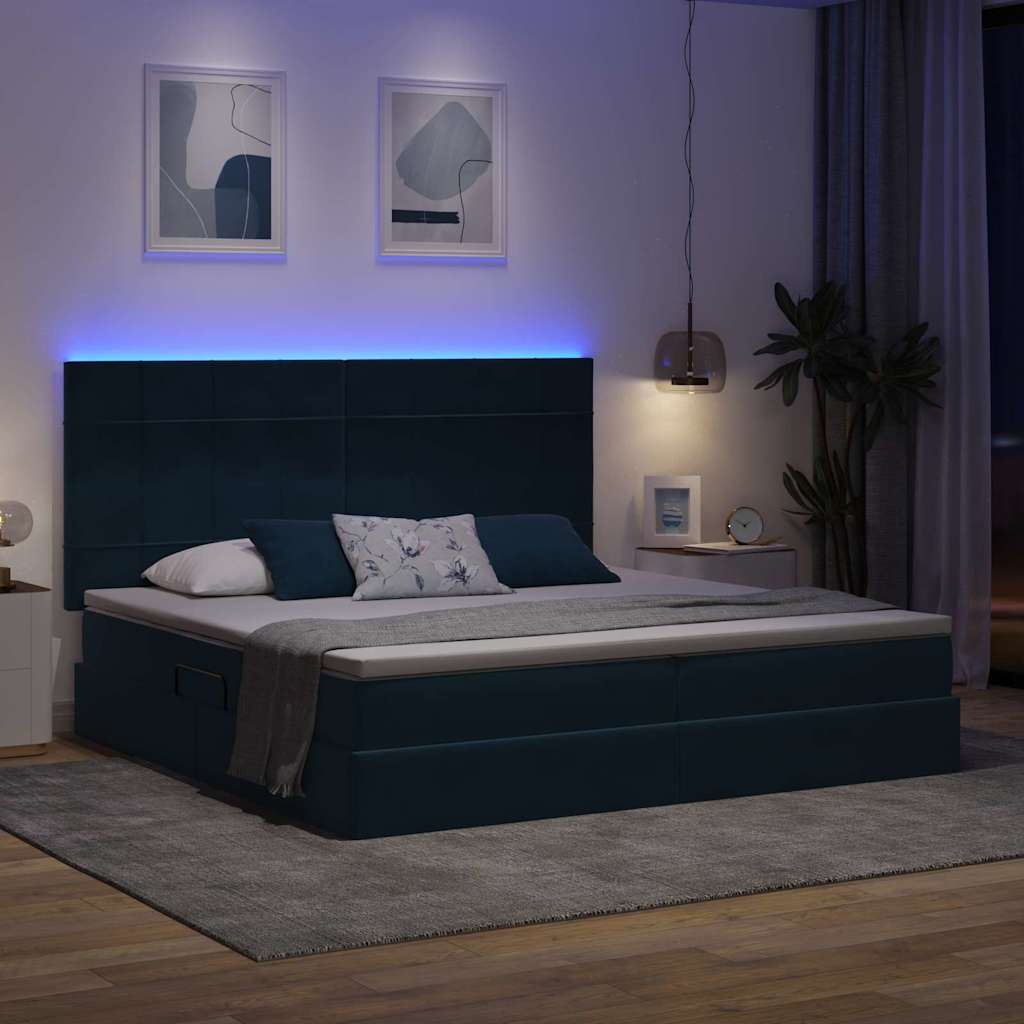 LED krevet za pohranu s madracem Tamno plava 200 x 200 cm