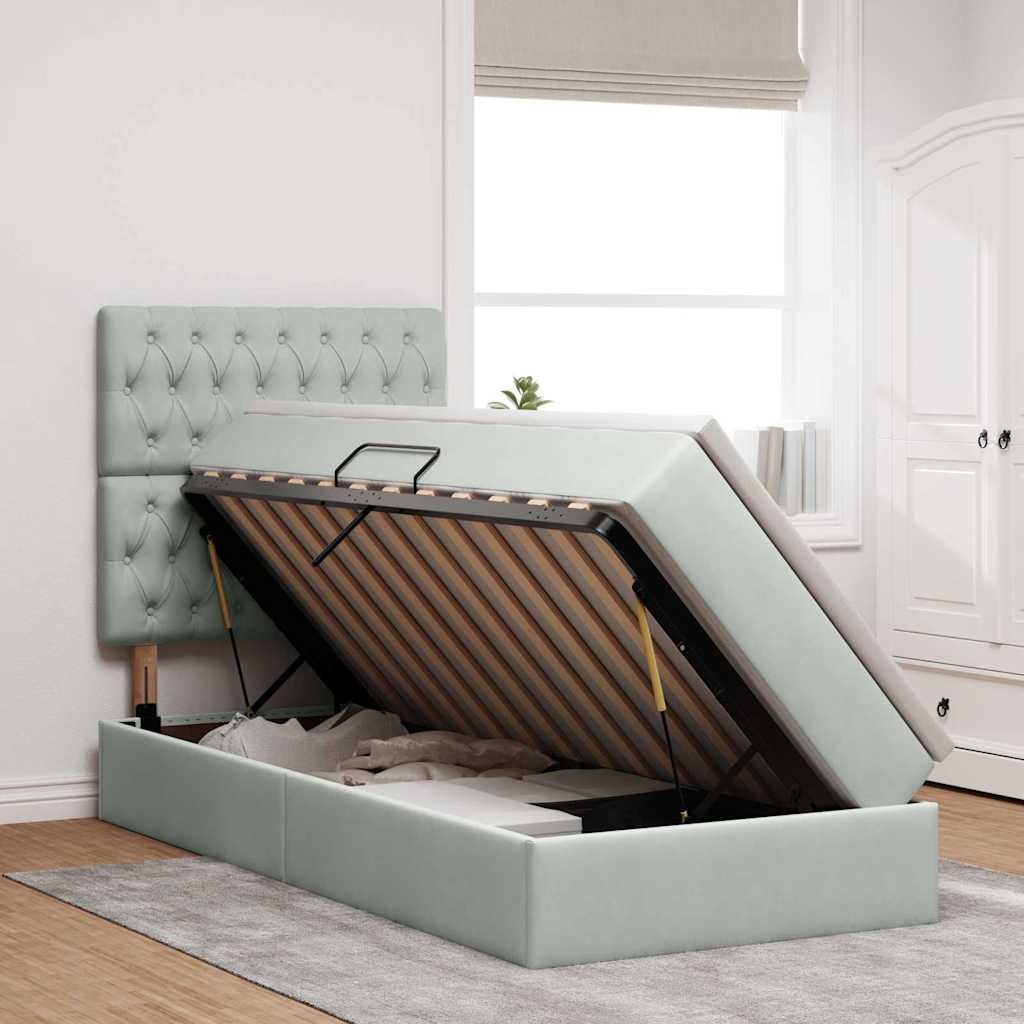 LED krevet za pohranu s madracem Svjetlosiva 90 x 190 cm Baršun