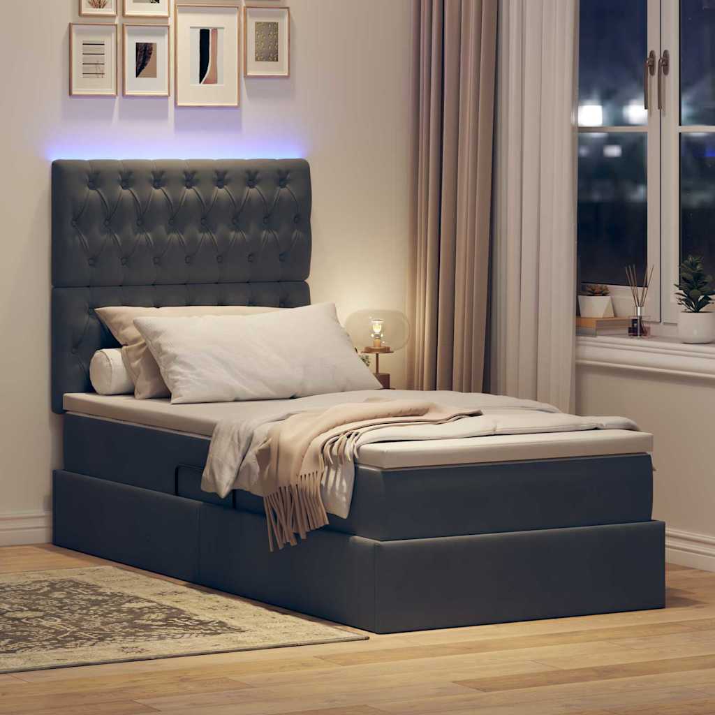 LED krevet za pohranu s madracem Tamnosiva 90 x 190 cm Baršun