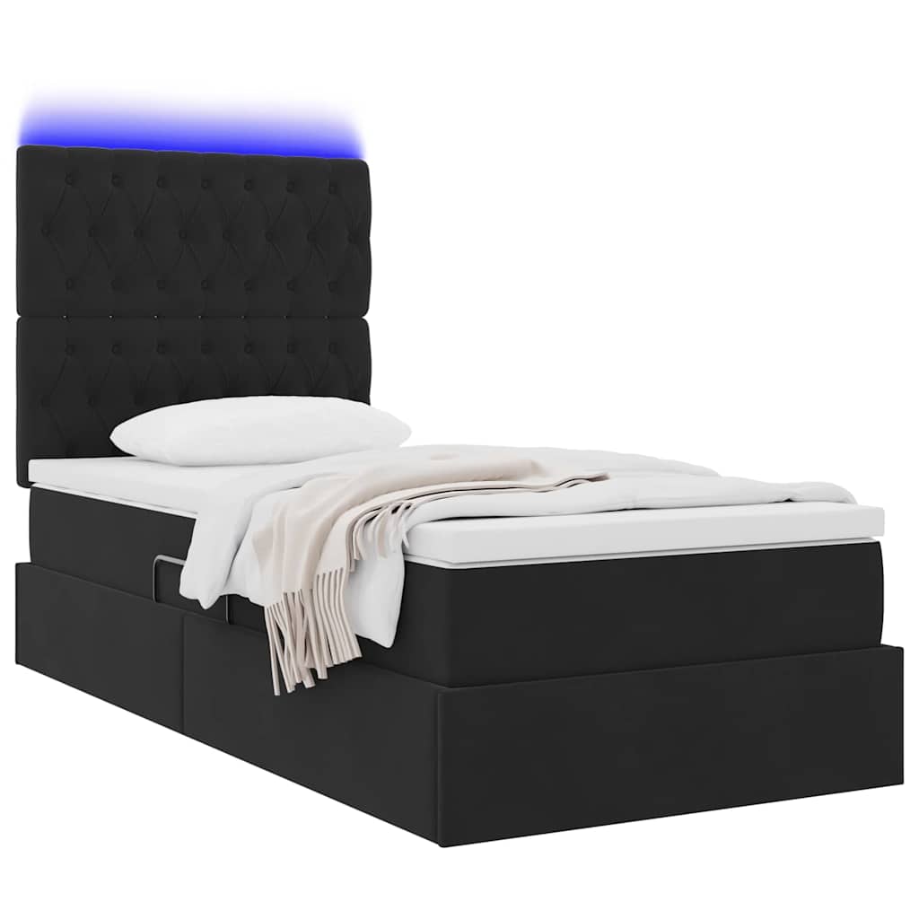 LED krevet za pohranu s madracem Crna 90 x 190 cm Baršun