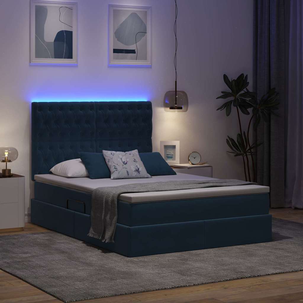LED krevet za pohranu s madracem Tamno plava 140 x 190 cm