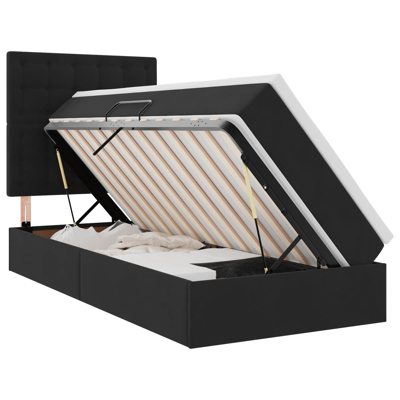 LED krevet za pohranu s madracem Crna 90 x 190 cm Baršun