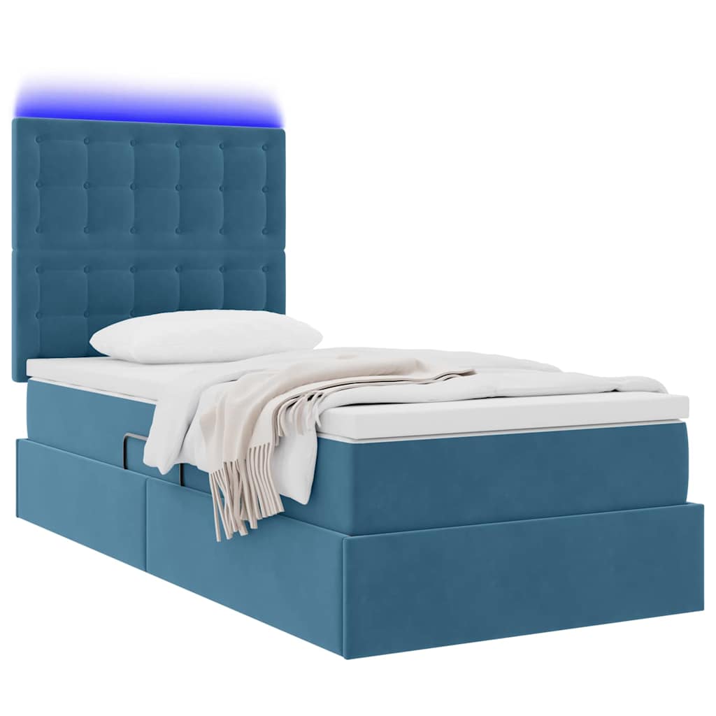 LED krevet za pohranu s madracem Tamno plava 90 x 190 cm Baršun