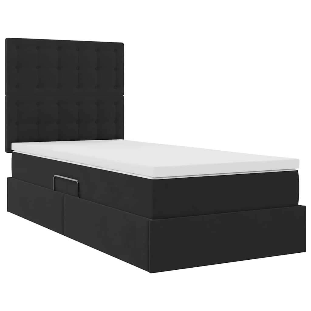 LED krevet za pohranu s madracem Crna 100 x 200 cm Baršun