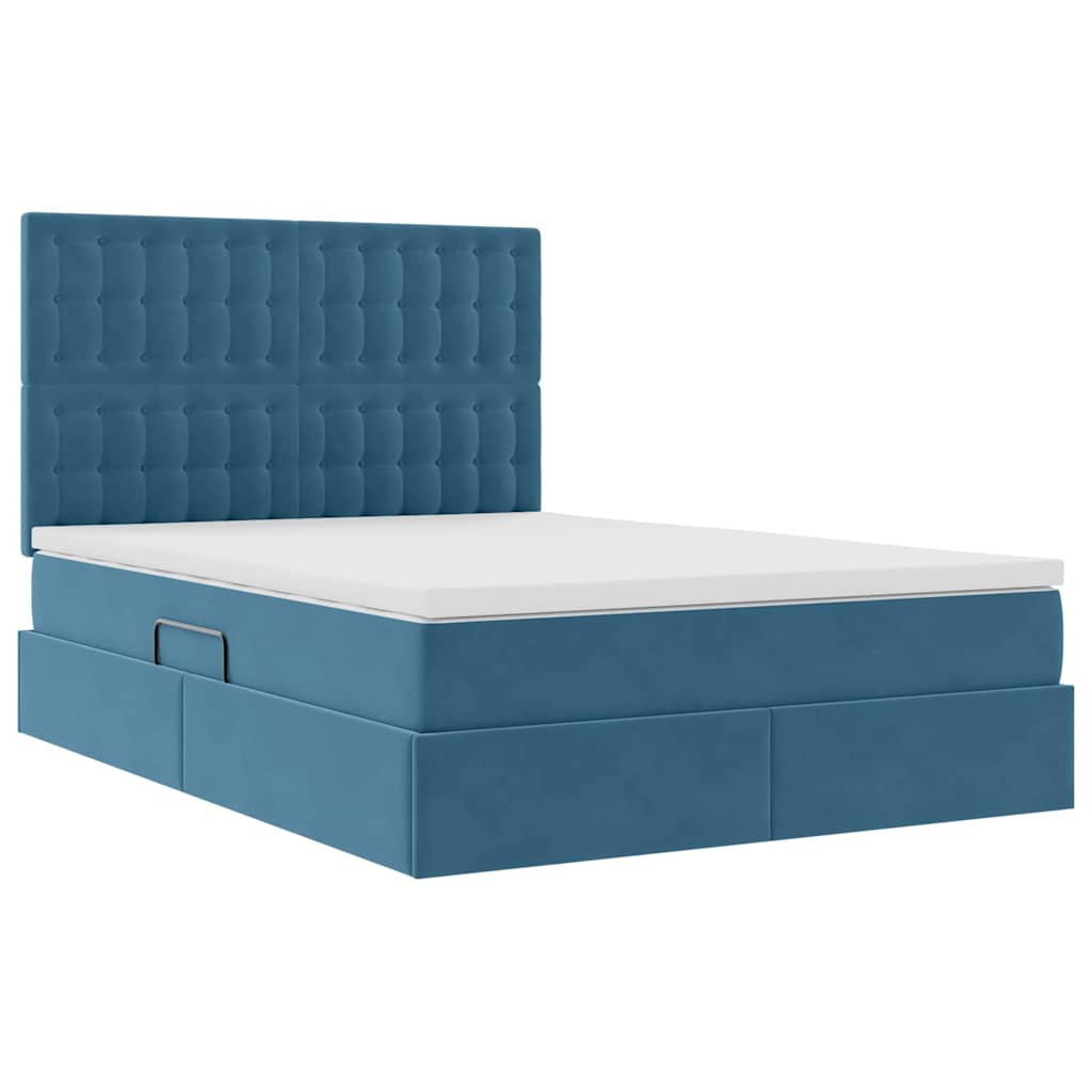 LED krevet za pohranu s madracem Tamno plava 140 x 190 cm