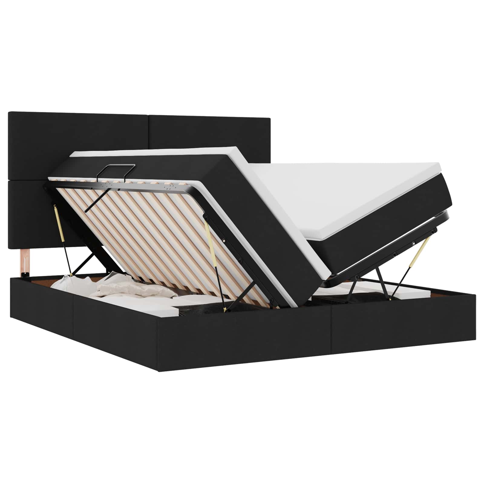 LED krevet za pohranu s madracem Crna 180 x 200 cm Tkanina