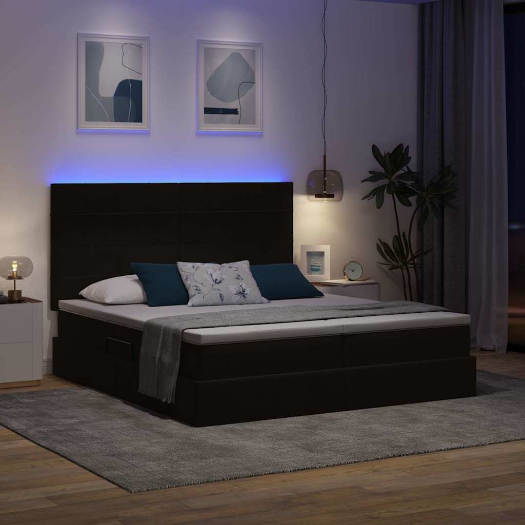 LED krevet za pohranu s madracem Crna 180 x 200 cm Baršun
