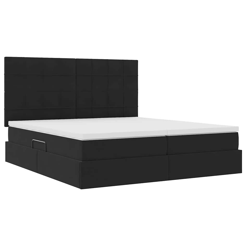 LED krevet za pohranu s madracem Crna 180 x 200 cm Baršun
