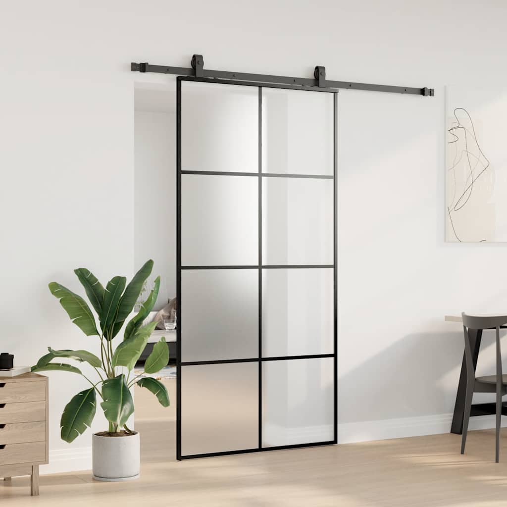Klizna vrata s okovima crna 102,5x205 cm ESG staklo