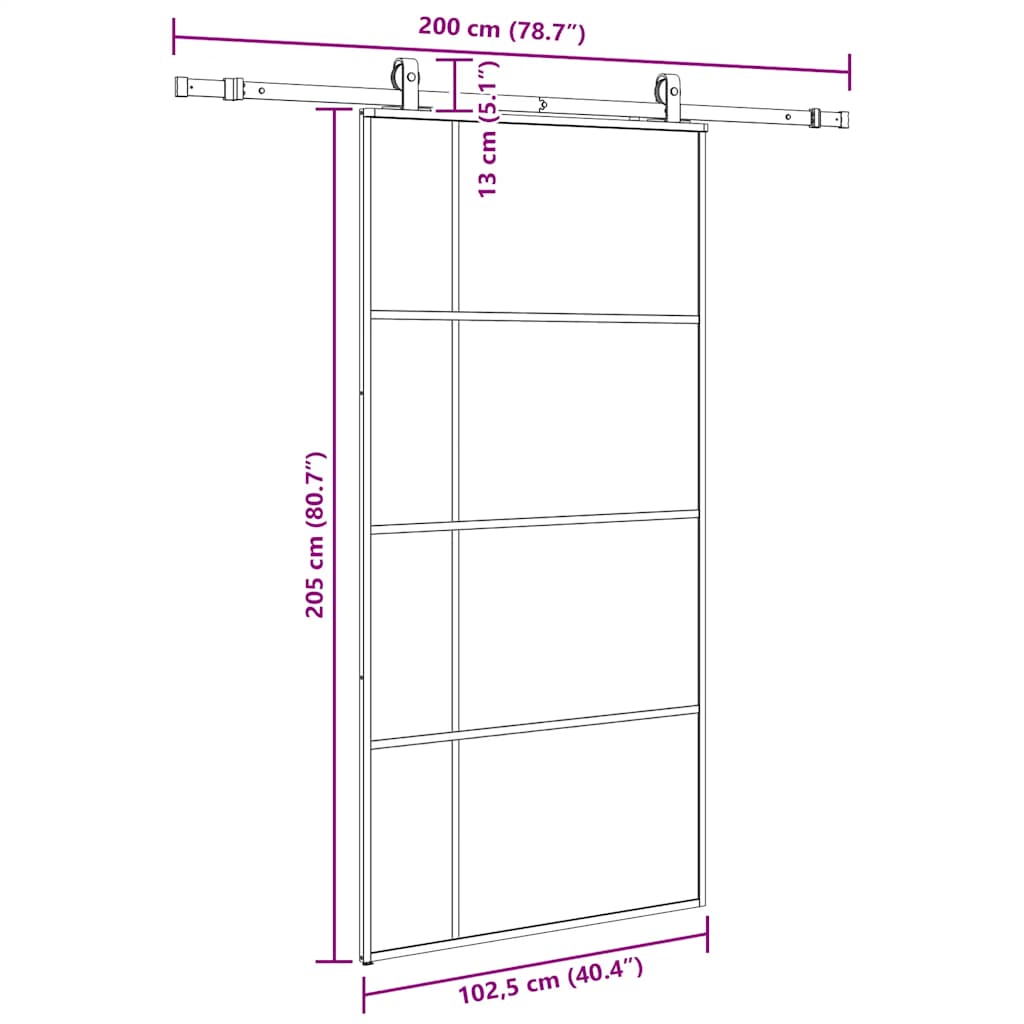 Klizna vrata s okovima crna 102,5x205 cm ESG staklo