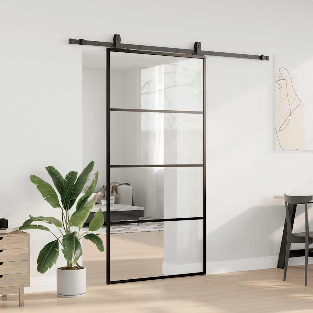 Klizna vrata s okovima crna 102,5x205 cm ESG staklo