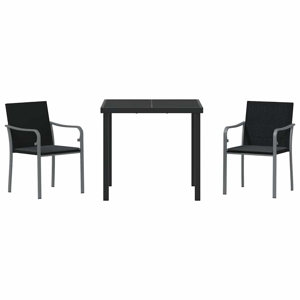 Vrtni set za objed 3 pcs Crna i Siva PE ratan