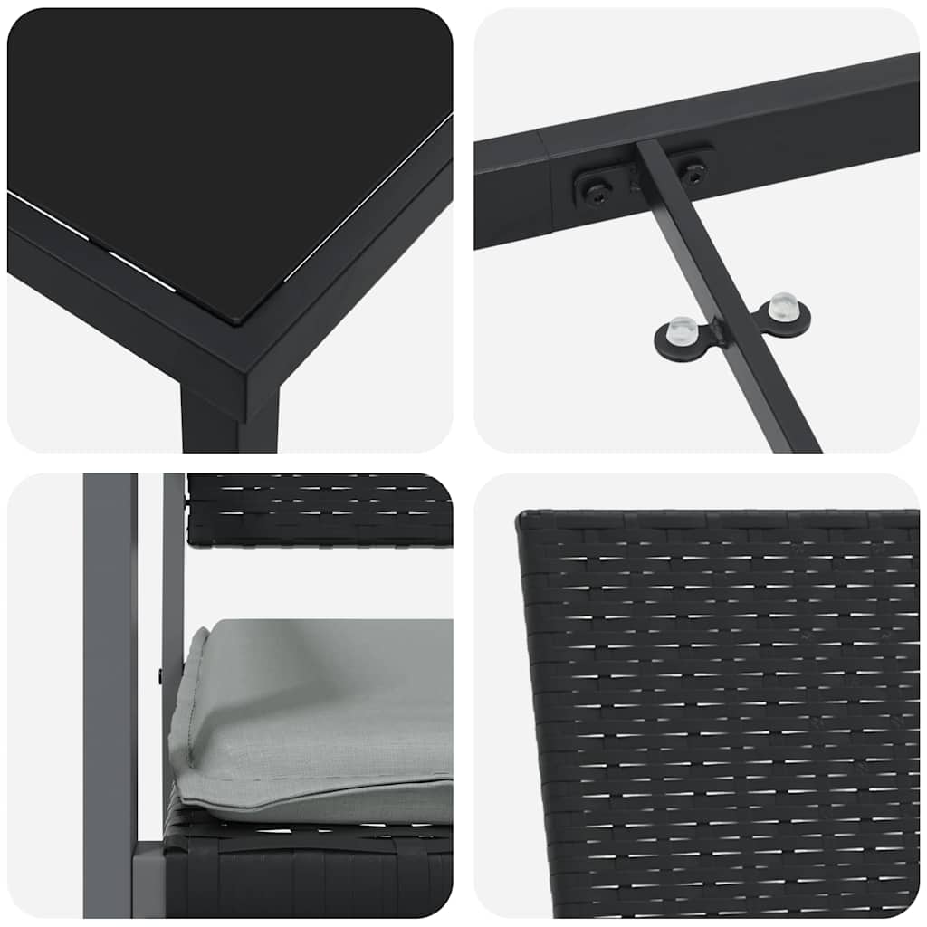 Vrtni set za objed 9 pcs Crna i svijetlo siva PE ratan