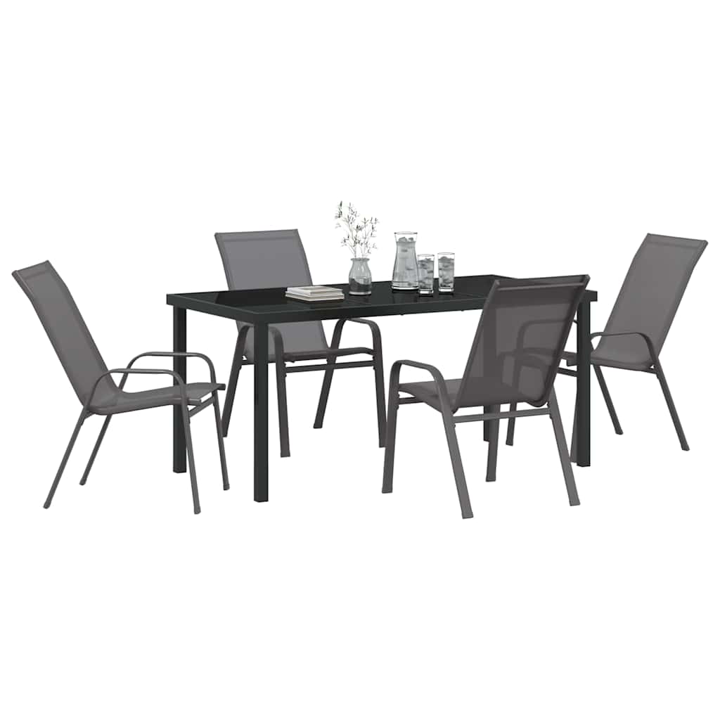 Vrtni set za objed 5 pcs Siva i crna Čelik s prahom