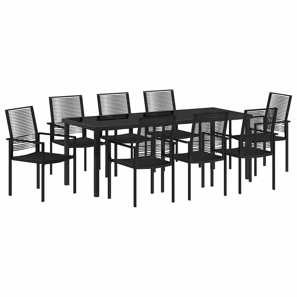 Vrtni set za objed 9 pcs Crna Čelik s prahom premazan