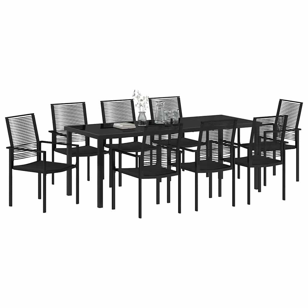 Vrtni set za objed 9 pcs Crna Čelik s prahom premazan