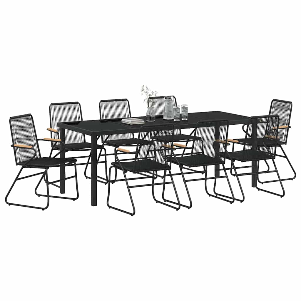 Vrtni set za objed 9 pcs Crna Čelik s prahom premazan