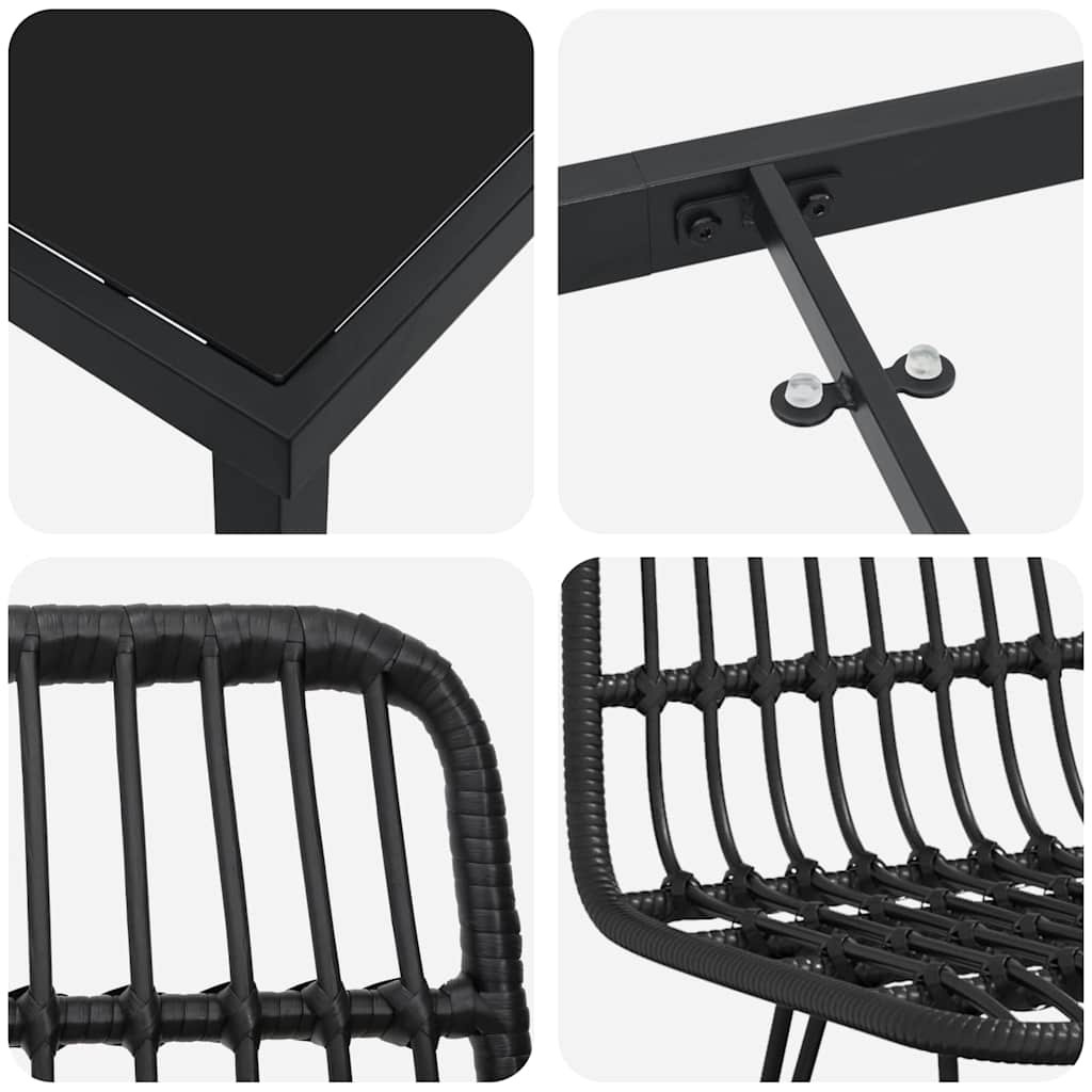 Vrtni set za objed 9 pcs Crna Čelik s prahom premazan